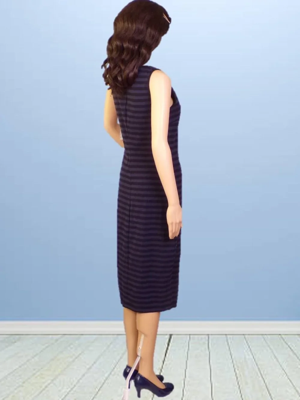 OLD NAVY size S navy-blue/black horizontal stripes sleeveless midi sheath dress